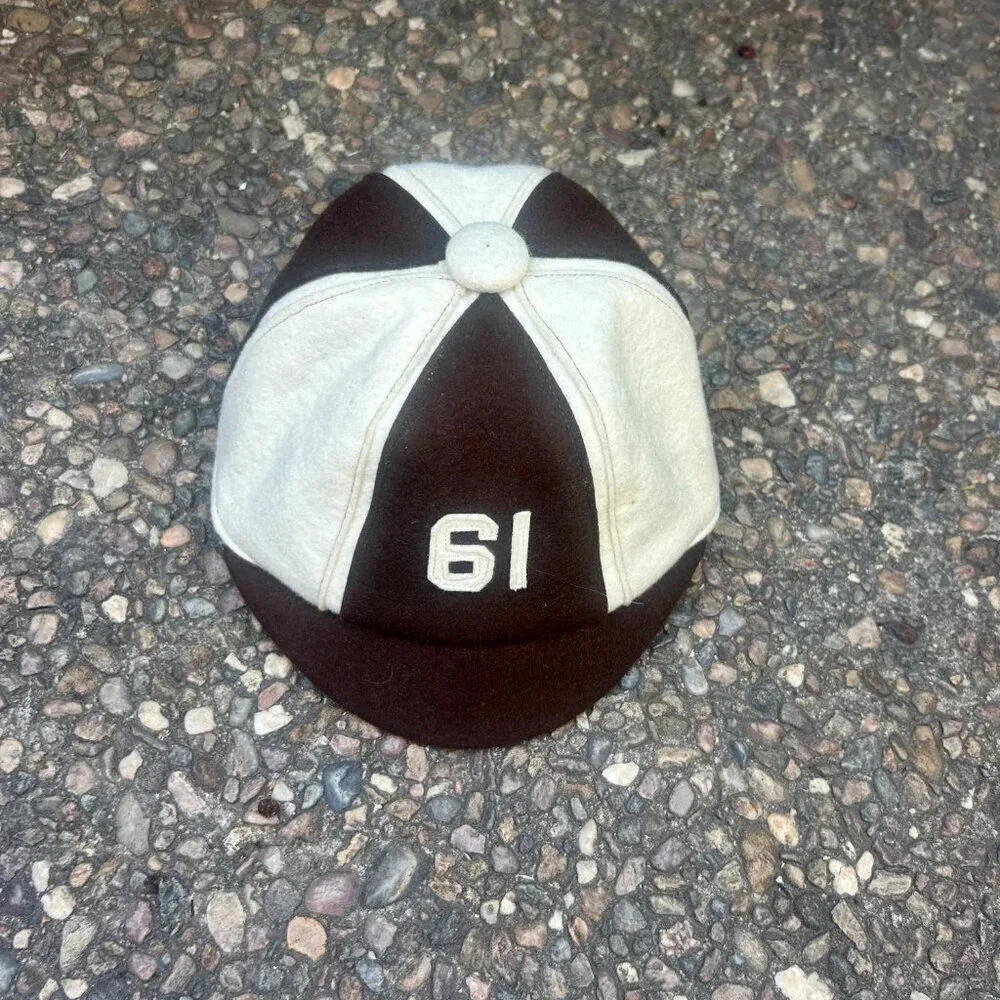 Vintage Child's Standard Pennant Co. Brown and White 100% Wool Beanie #61